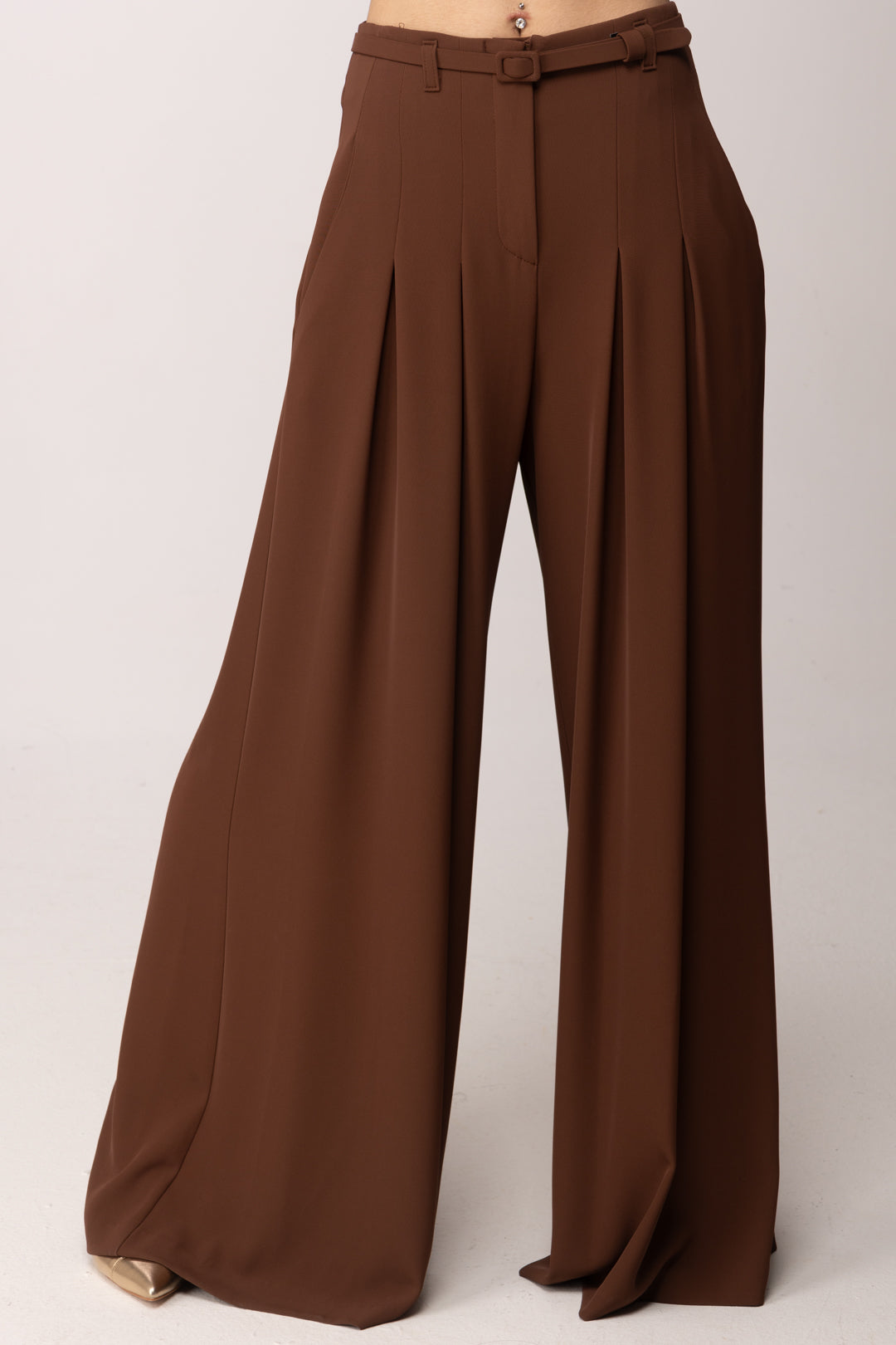 Imperial Pantaloni Wide Leg Maxi Pieghe con Cintura P3ZQLHX CACAO