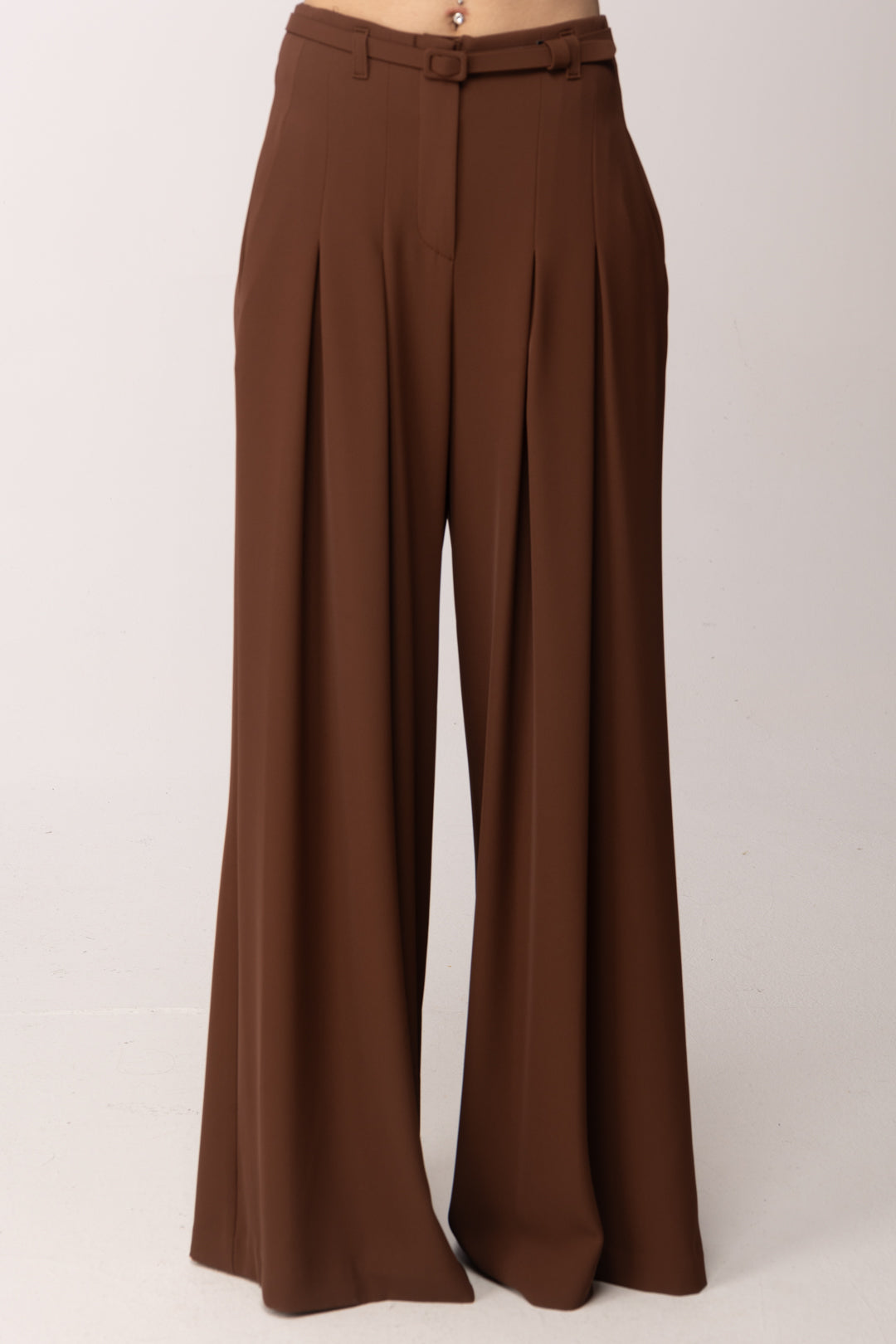 Imperial Pantaloni Wide Leg Maxi Pieghe con Cintura P3ZQLHX CACAO