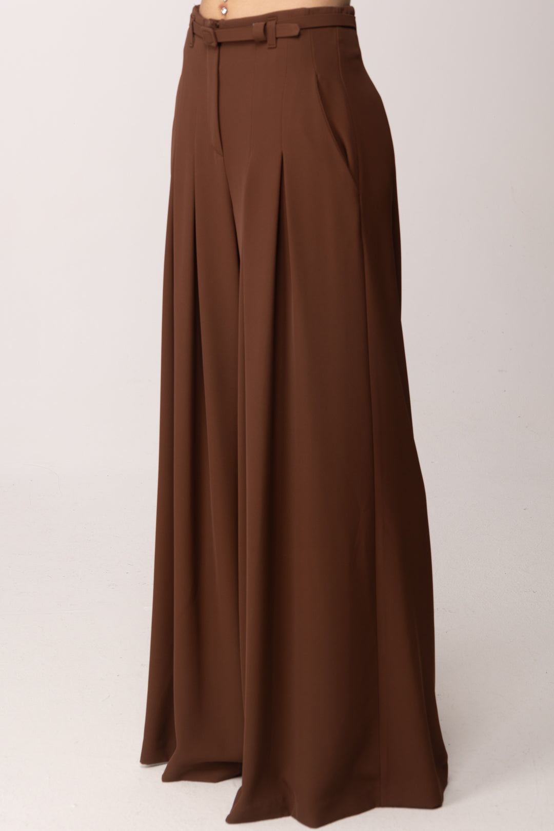 Imperial Pantaloni Wide Leg Maxi Pieghe con Cintura P3ZQLHX CACAO