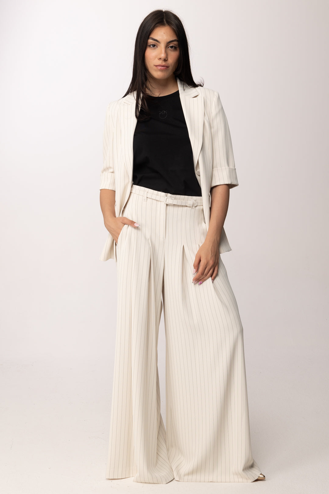 Imperial Pantaloni Wide Leg Maxi Pieghe con Cintura P3ZQLHX PANNA