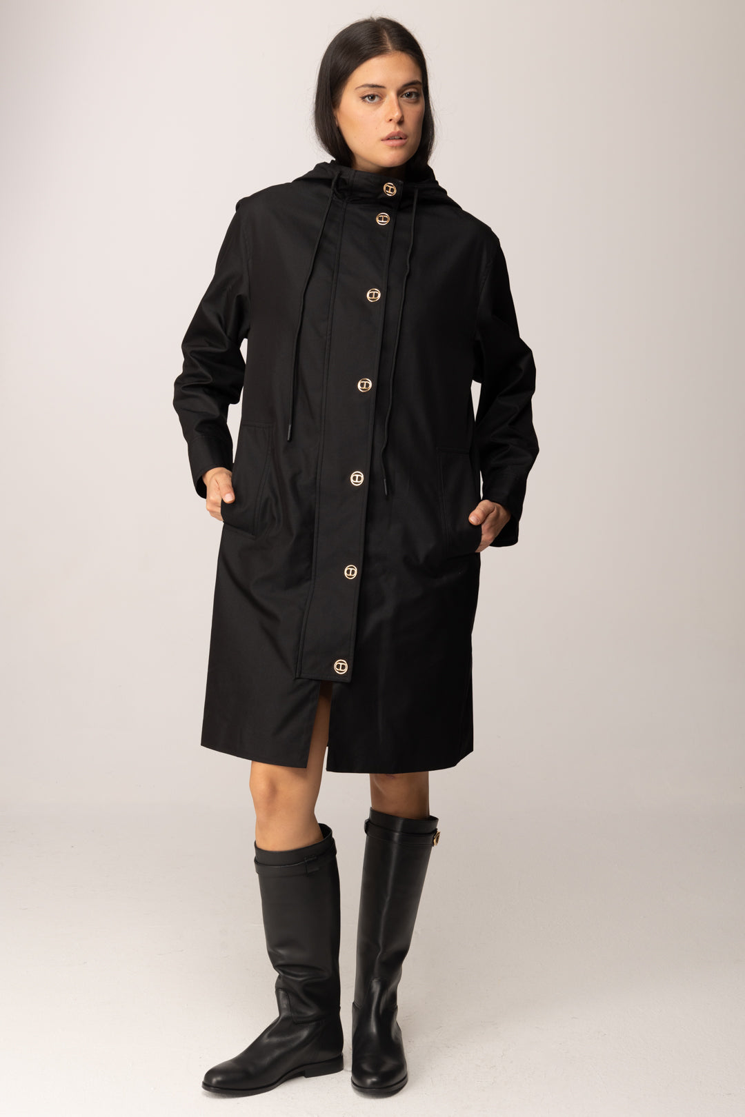 Twin-set Parka Lungo con Cappuccio 252TP2060 NERO