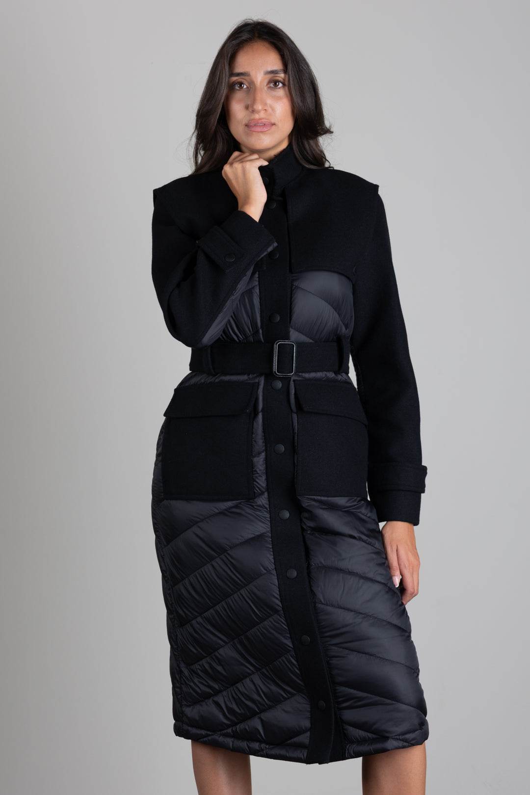 Patrizia Pepe Piumino con Inserti In Lana e Cintura 8O0053 C7998 NERO
