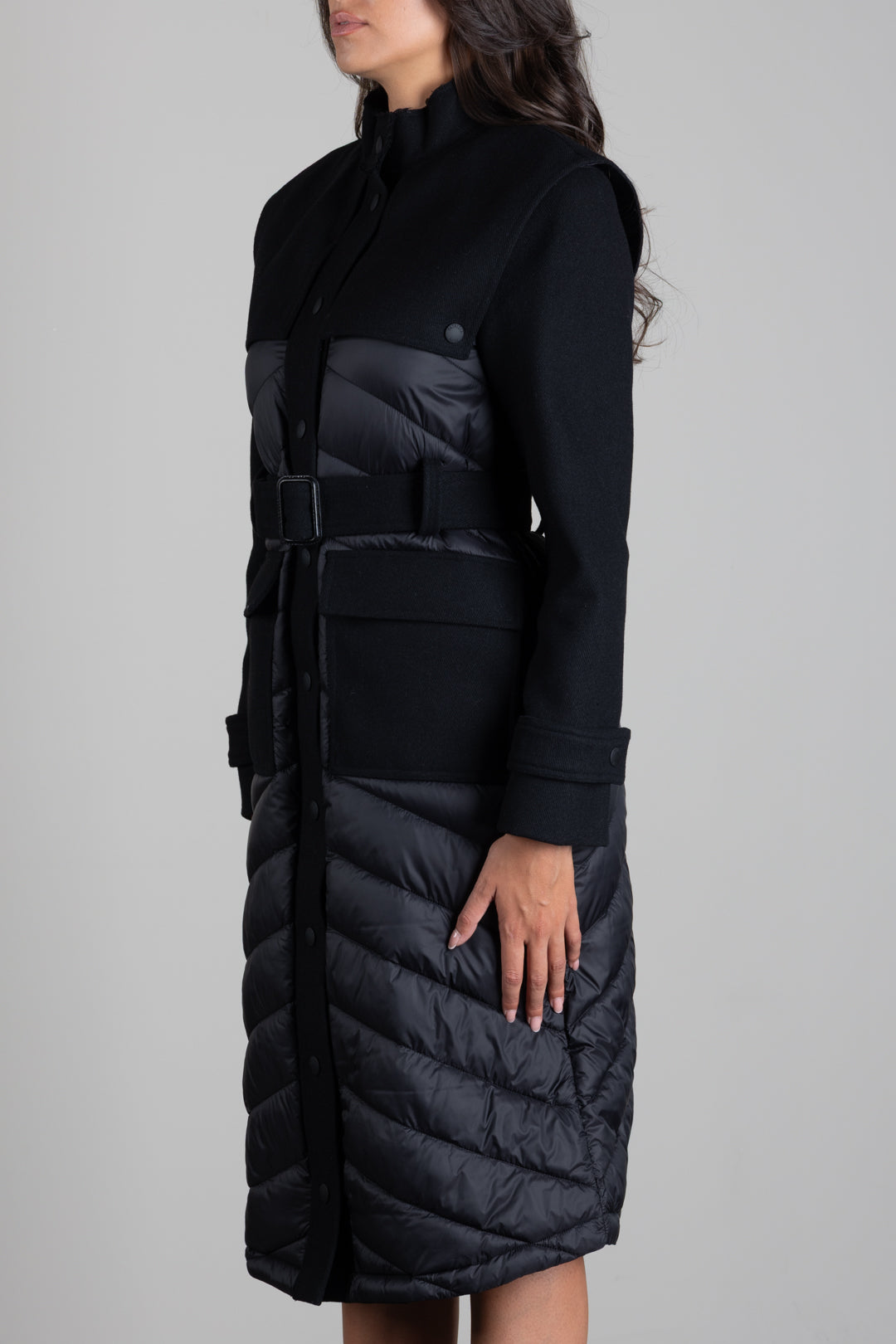 Patrizia Pepe Piumino con Inserti In Lana e Cintura 8O0053 C7998 NERO