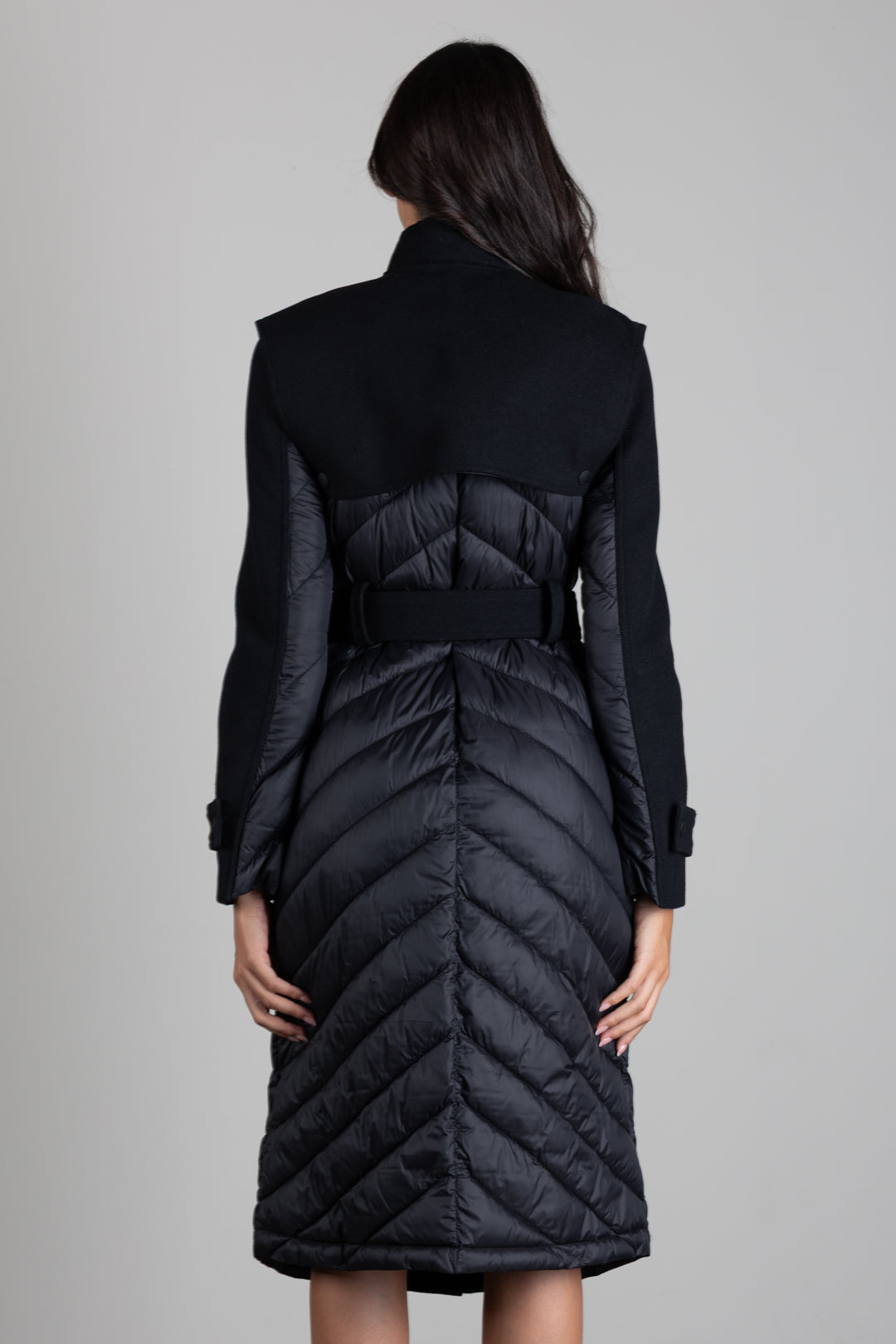 Patrizia Pepe Piumino con Inserti In Lana e Cintura 8O0053 C7998 NERO