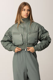 Pinko Piumino Crop con Maniche Arricciate VERDE SPRUZZO MARINO