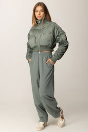 Pinko Piumino Crop con Maniche Arricciate VERDE SPRUZZO MARINO