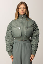 Pinko Piumino Crop con Maniche Arricciate VERDE SPRUZZO MARINO