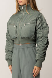 Pinko Piumino Crop con Maniche Arricciate VERDE SPRUZZO MARINO