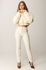 Patrizia Pepe Piumino Crop con Strass 2O0214 A667 WOOLY WHITE