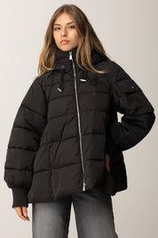 Pinko Piumino Flare con Cappuccio e Logo NERO LIMOUSINE