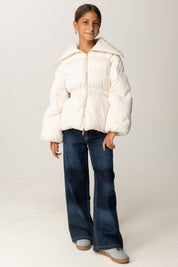 Elisabetta Franchi Bambina Piumino In Nylon con Stampa Losanga e Logo EFGB130CNY198 MILK