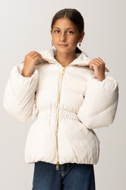 Elisabetta Franchi Bambina Piumino In Nylon con Stampa Losanga e Logo EFGB130CNY198 MILK