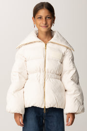 Elisabetta Franchi Bambina Piumino In Nylon con Stampa Losanga e Logo EFGB130CNY198 MILK