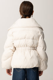 Elisabetta Franchi Bambina Piumino In Nylon con Stampa Losanga e Logo EFGB130CNY198 MILK