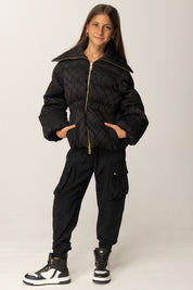 Elisabetta Franchi Bambina Piumino In Nylon con Stampa Losanga e Logo EFGB130CNY198 NERO
