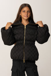 Elisabetta Franchi Bambina Piumino In Nylon con Stampa Losanga e Logo EFGB130CNY198 NERO