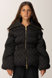 Elisabetta Franchi Bambina Piumino In Nylon con Stampa Losanga e Logo EFGB130CNY198 NERO