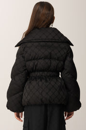 Elisabetta Franchi Bambina Piumino In Nylon con Stampa Losanga e Logo EFGB130CNY198 NERO