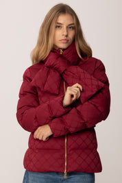 Elisabetta Franchi Piumino In Vela Jacquard con Fiocco e Cintura PI83D56E2 CHERRY