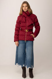 Elisabetta Franchi Piumino In Vela Jacquard con Fiocco e Cintura PI83D56E2 CHERRY