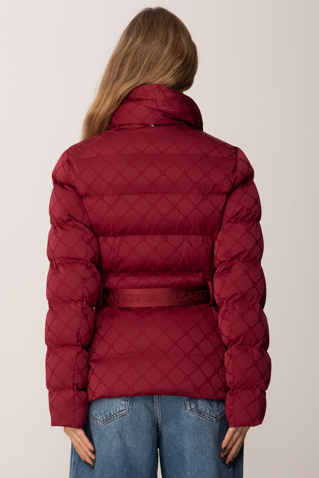 Elisabetta Franchi Piumino In Vela Jacquard con Fiocco e Cintura PI83D56E2 CHERRY