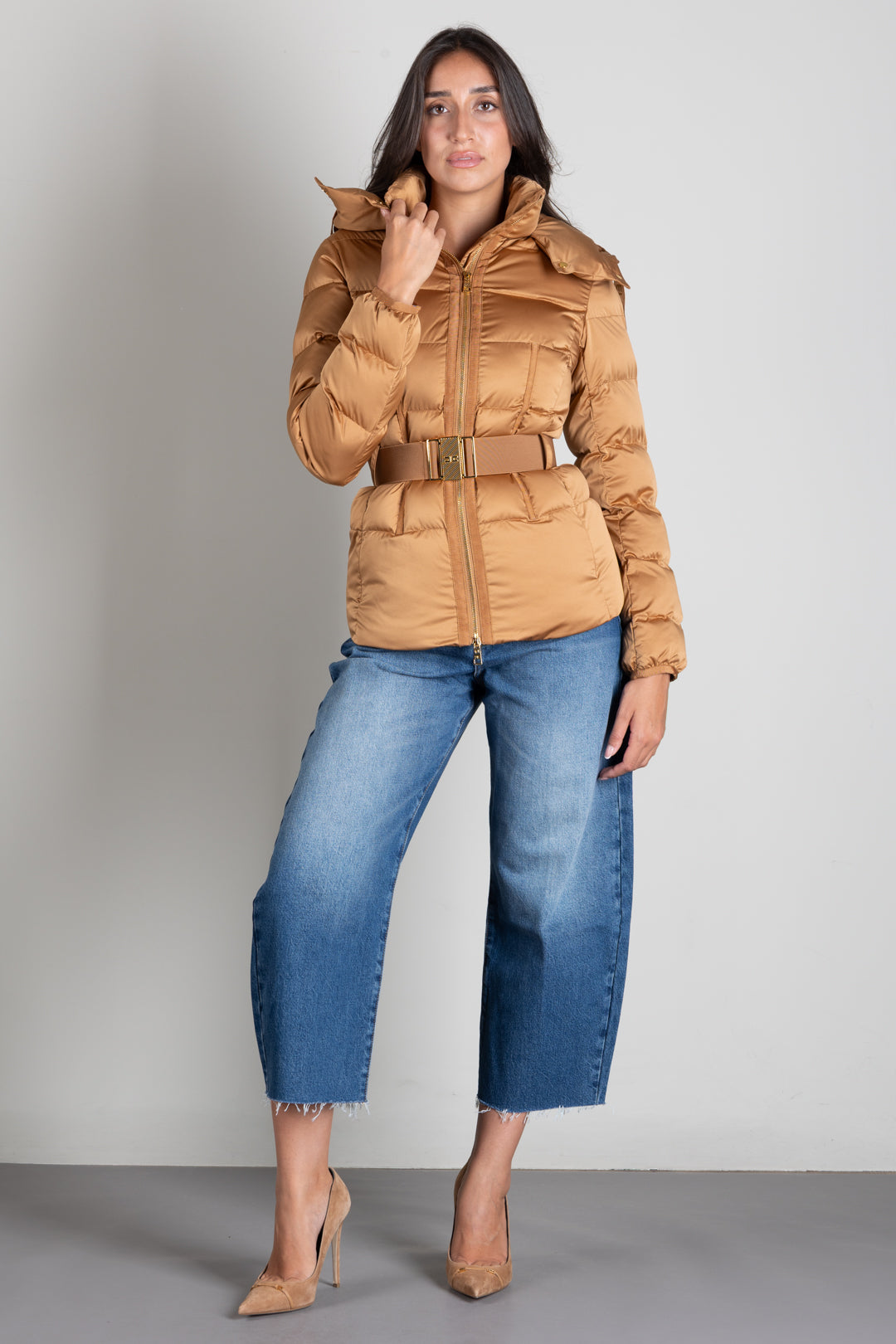 Elisabetta Franchi Piumino In Voile con Cintura Gioiello PI92D66E2 DAINO