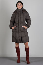 Patrizia Pepe Piumino Lungo con Cappuccio e Coulisse 2O0162 C0275 CRAFT BROWN
