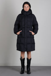 Patrizia Pepe Piumino Lungo con Cappuccio e Coulisse 2O0162 C0275 NERO