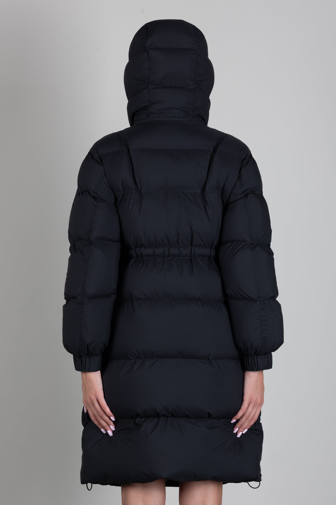Patrizia Pepe Piumino Lungo con Cappuccio e Coulisse 2O0162 C0275 NERO