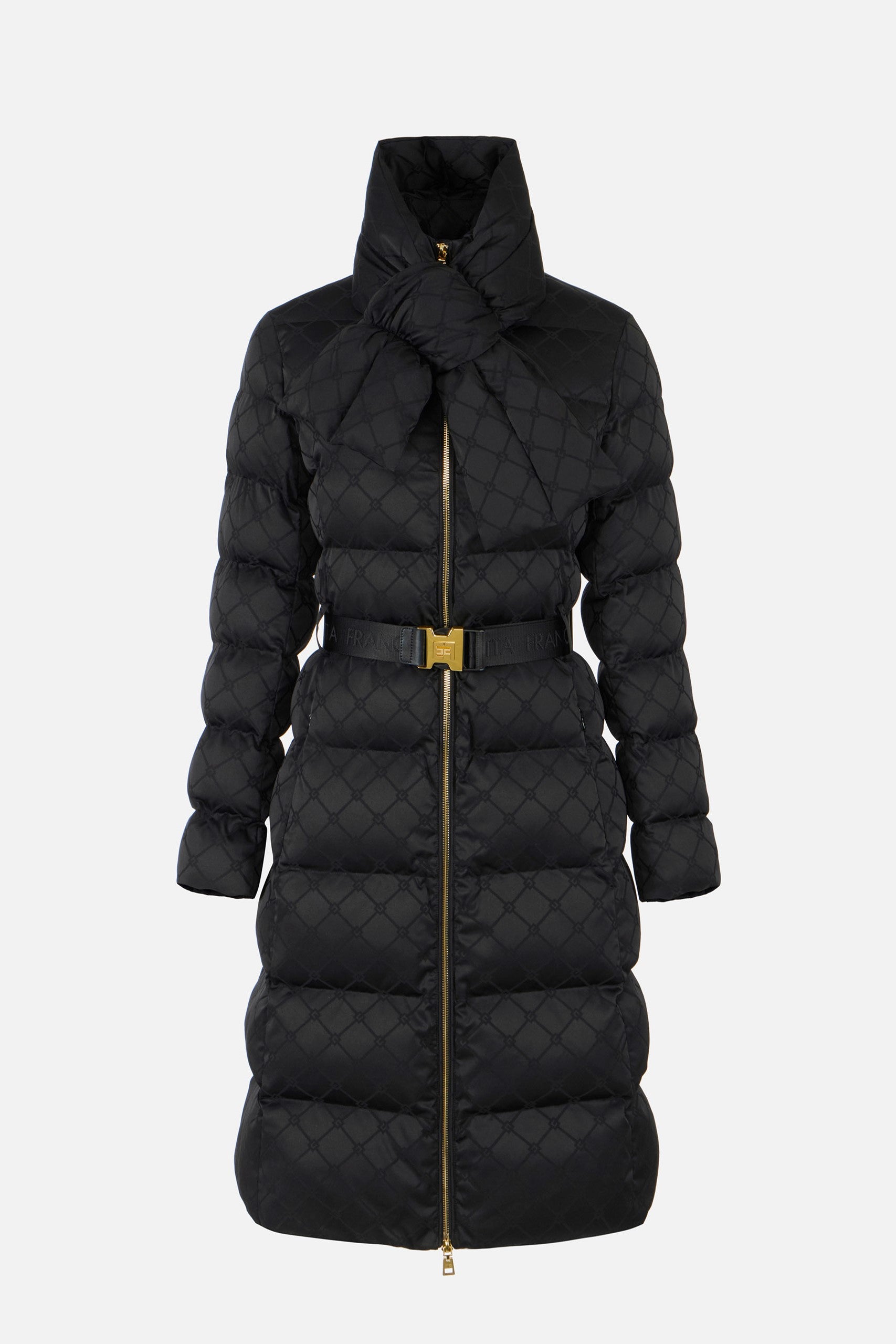 Elisabetta Franchi Piumino Lungo con Cintura e Collo Sciarpa PI84D56E2 NERO