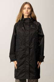 Pinko Piumino Lungo In Tela Lucida con Cappuccio NERO LIMOUSINE