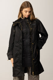 Pinko Piumino Lungo In Tela Lucida con Cappuccio NERO LIMOUSINE