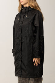 Pinko Piumino Lungo In Tela Lucida con Cappuccio NERO LIMOUSINE