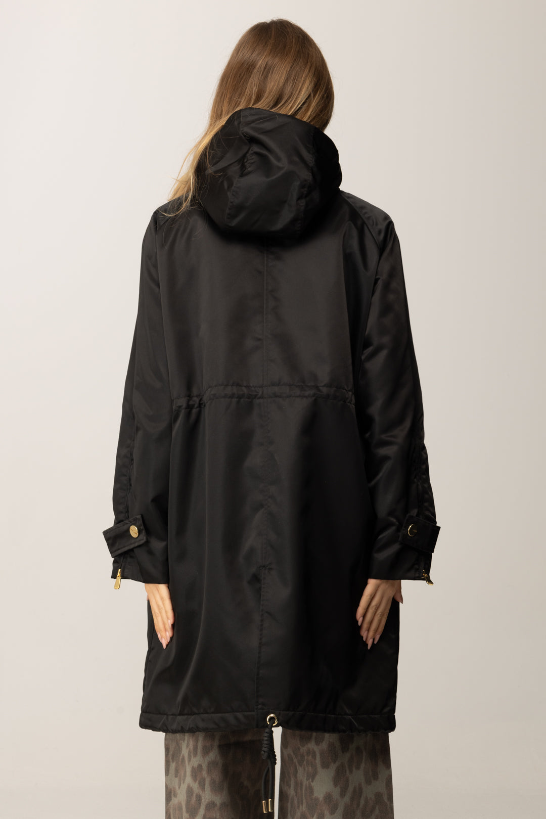 Pinko Piumino Lungo In Tela Lucida con Cappuccio NERO LIMOUSINE