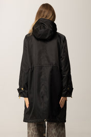 Pinko Piumino Lungo In Tela Lucida con Cappuccio NERO LIMOUSINE