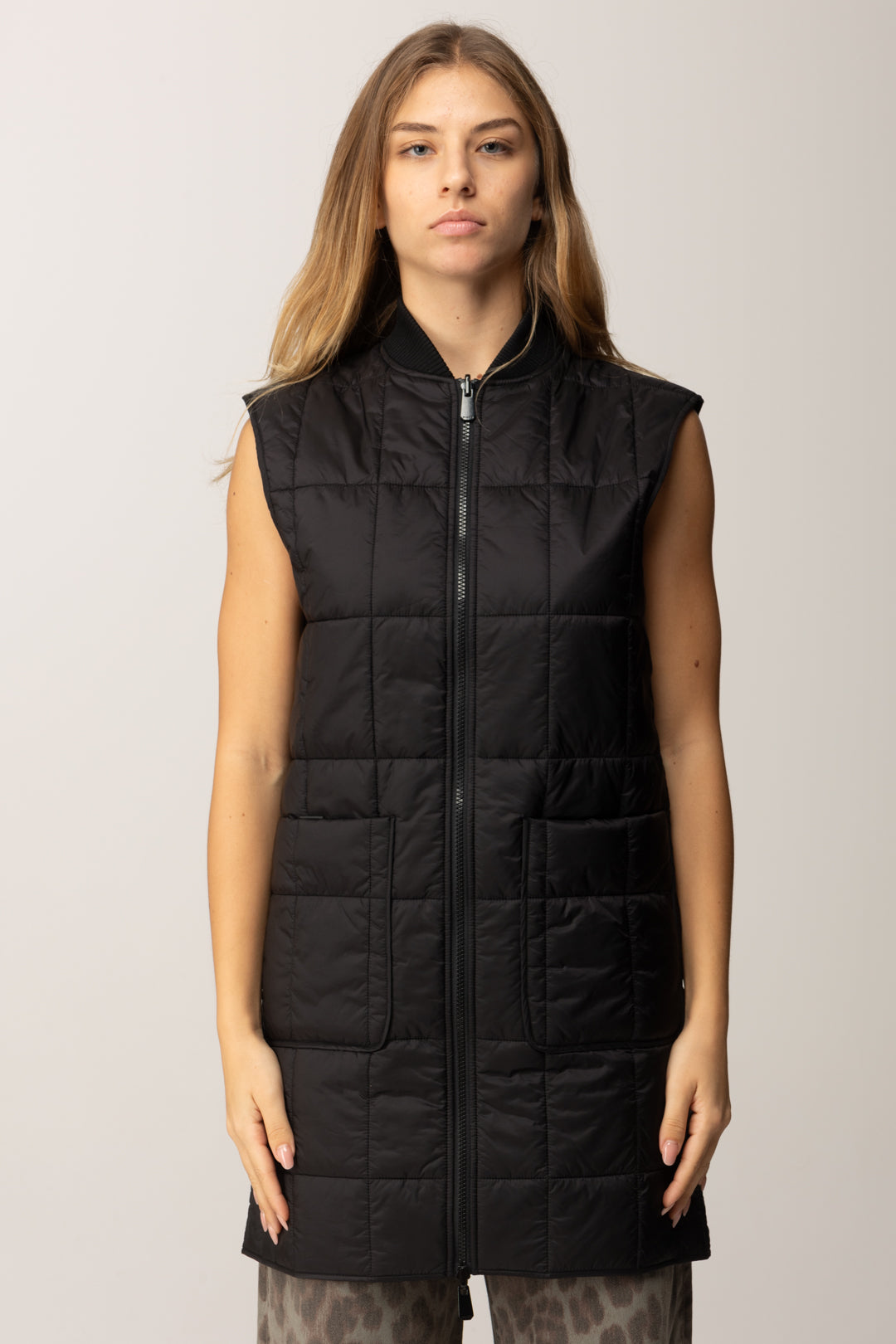 Pinko Piumino Lungo In Tela Lucida con Cappuccio NERO LIMOUSINE