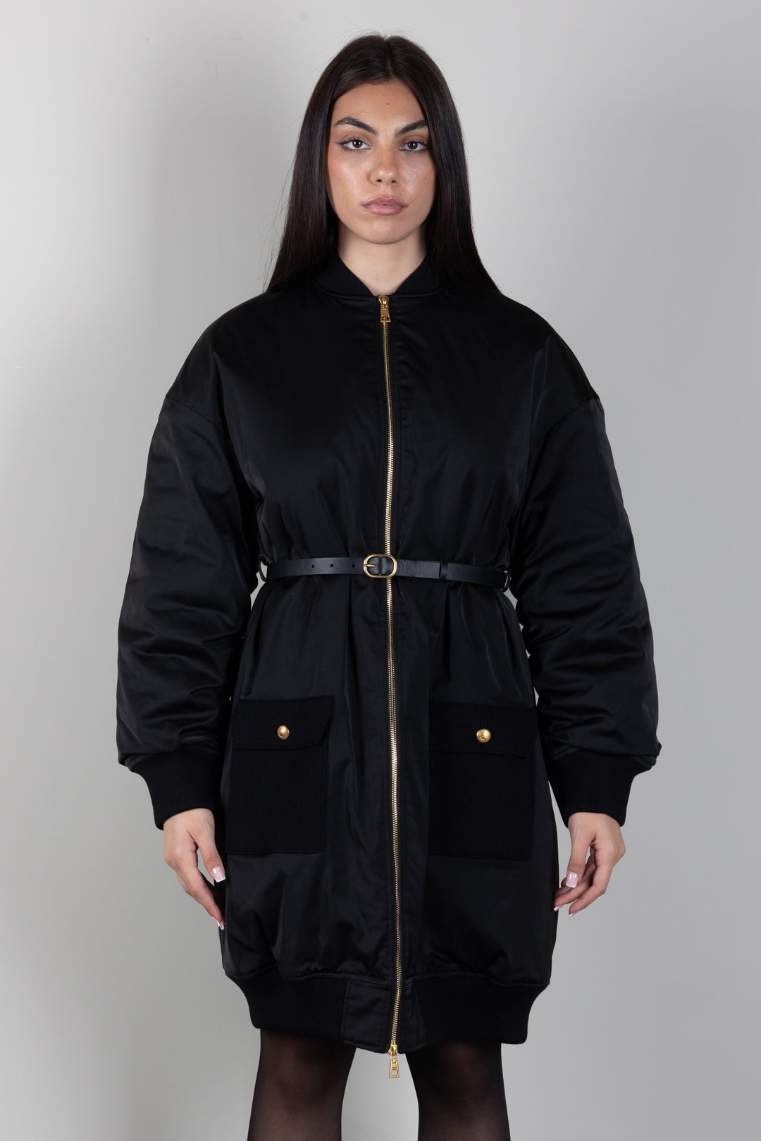 Elisabetta Franchi Piumino Lungo Over con Cintura PK01D66E2 NERO