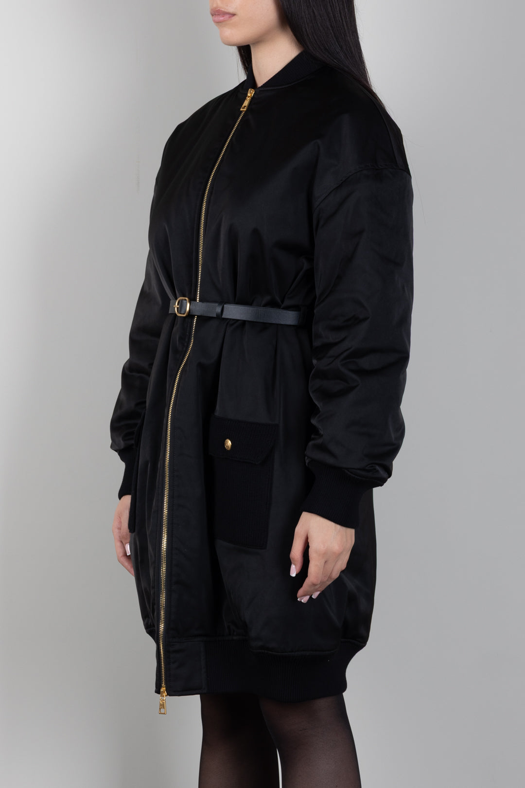 Elisabetta Franchi Piumino Lungo Over con Cintura PK01D66E2 NERO