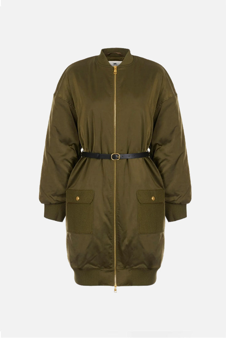 Elisabetta Franchi Piumino Lungo Over con Cintura PK01D66E2 OLIVA