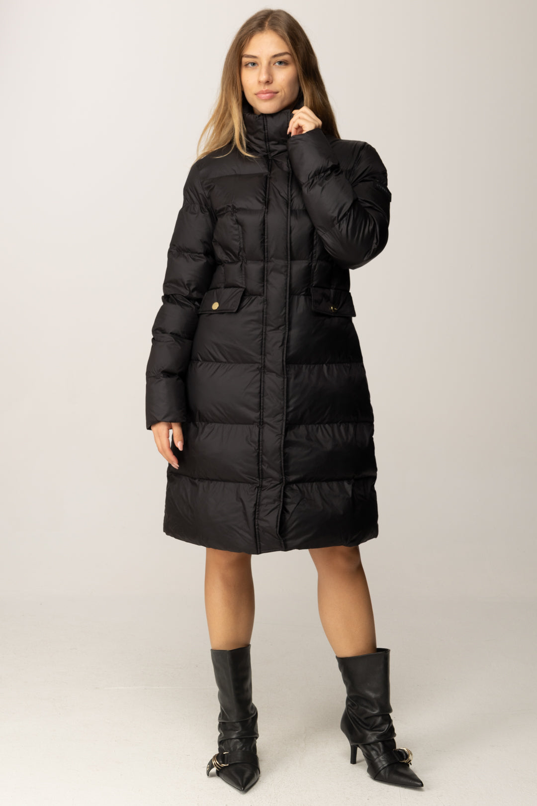 Pinko Piumino Lungo Trapuntato con Collo Alto NERO LIMOUSINE