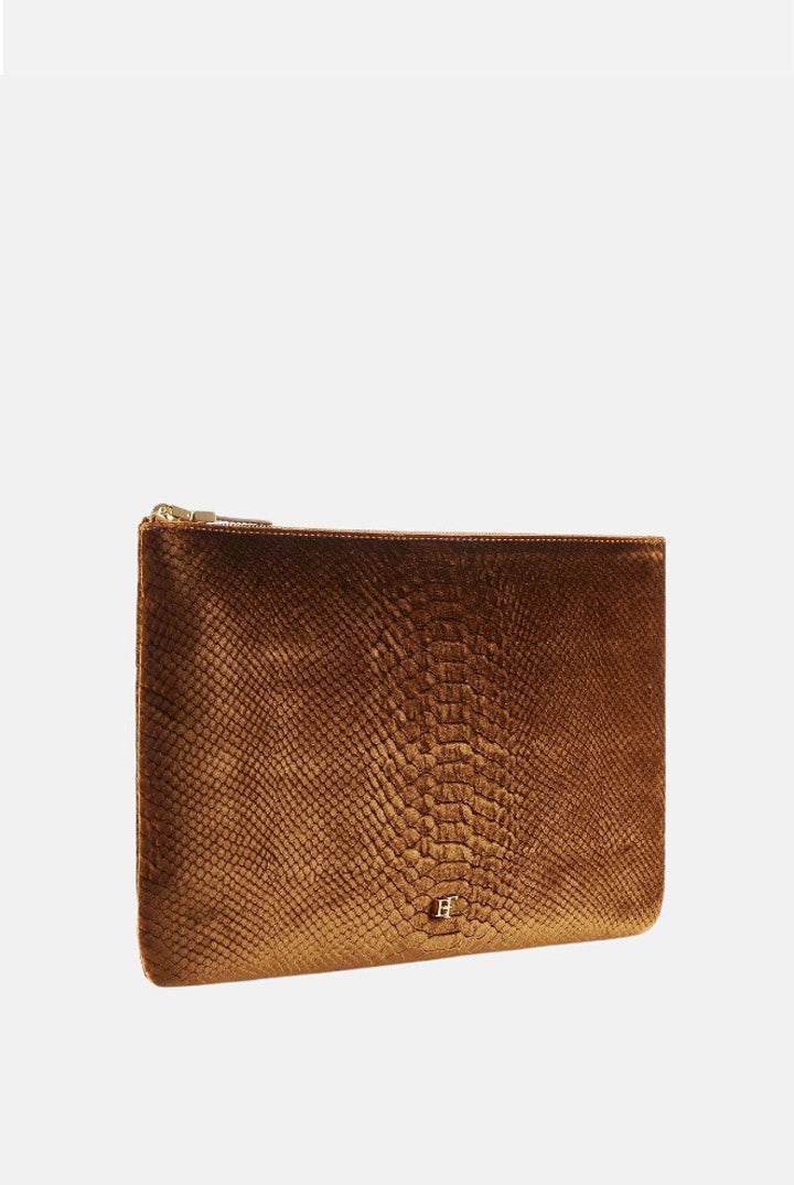 Elisabetta Franchi Pochette In Velluto con Stampa Cocco BS81A67E2 AMBRA