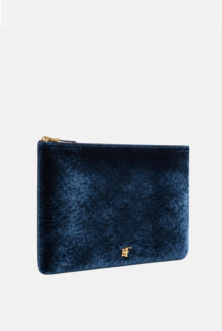 Elisabetta Franchi Pochette In Velluto con Stampa Cocco BS81A67E2 BLU NOTTE