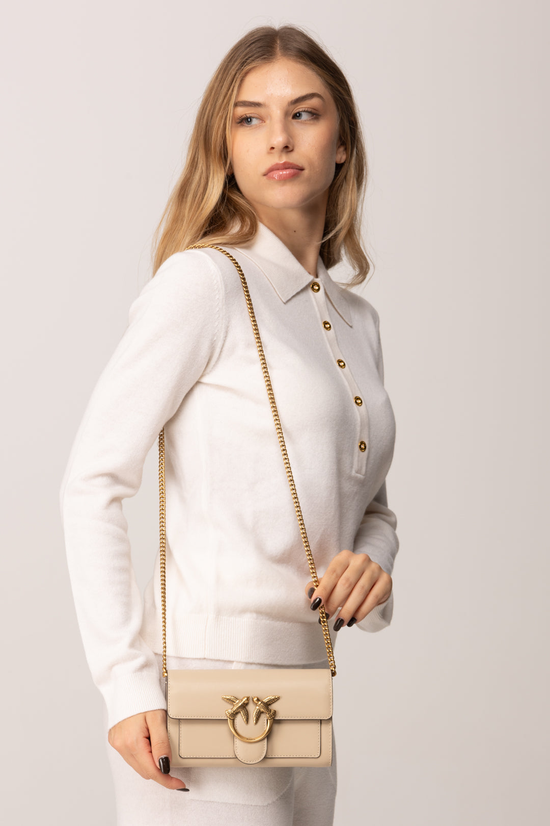 Pinko Pochette Love One Wallet BEIGE-GRIGIO FUMO-ANTIQUE GOLD