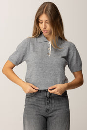 Pinko Polo Crop In Lana Merinos GRIGIO-MONUMENTO GR.