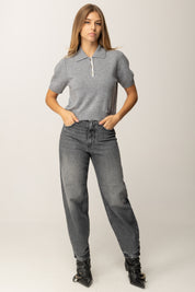 Pinko Polo Crop In Lana Merinos GRIGIO-MONUMENTO GR.