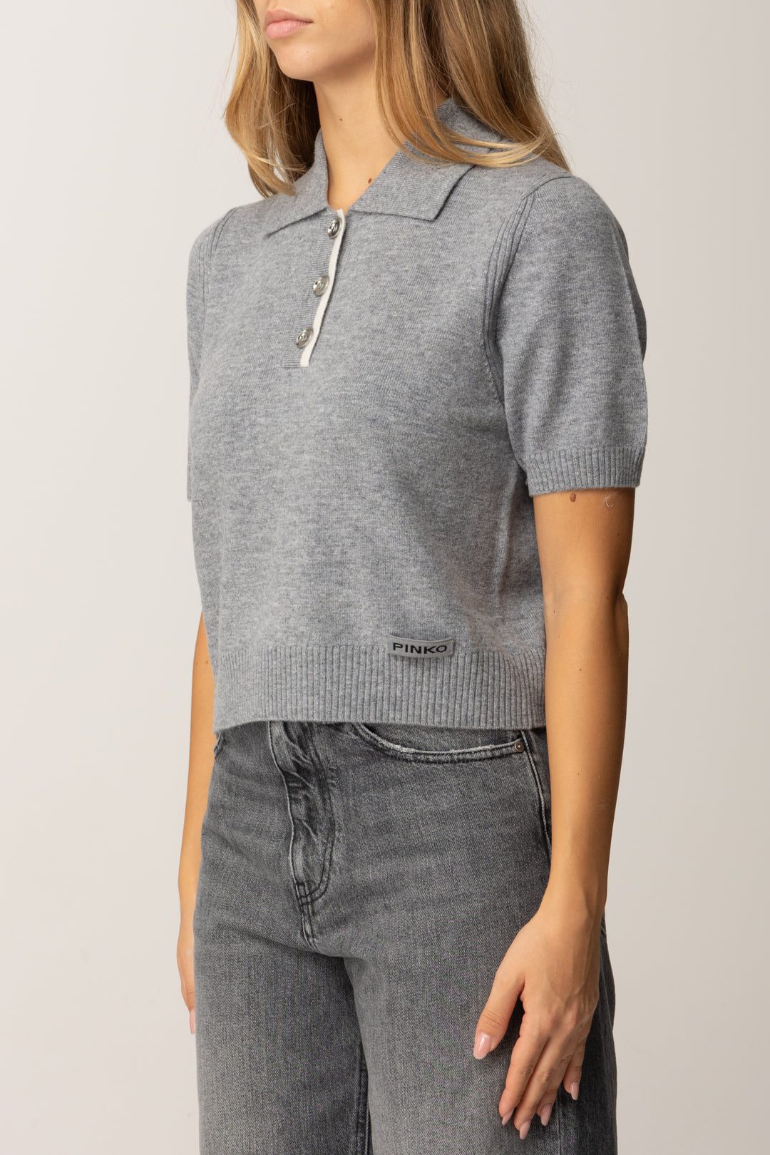 Pinko Polo Crop In Lana Merinos GRIGIO-MONUMENTO GR.