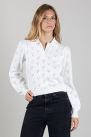 Twin-set Polo In Cotone e Cashmere con Cuori Traforati 262TP3022 MADREPERLA