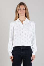Twin-set Polo In Cotone e Cashmere con Cuori Traforati 262TP3022 MADREPERLA