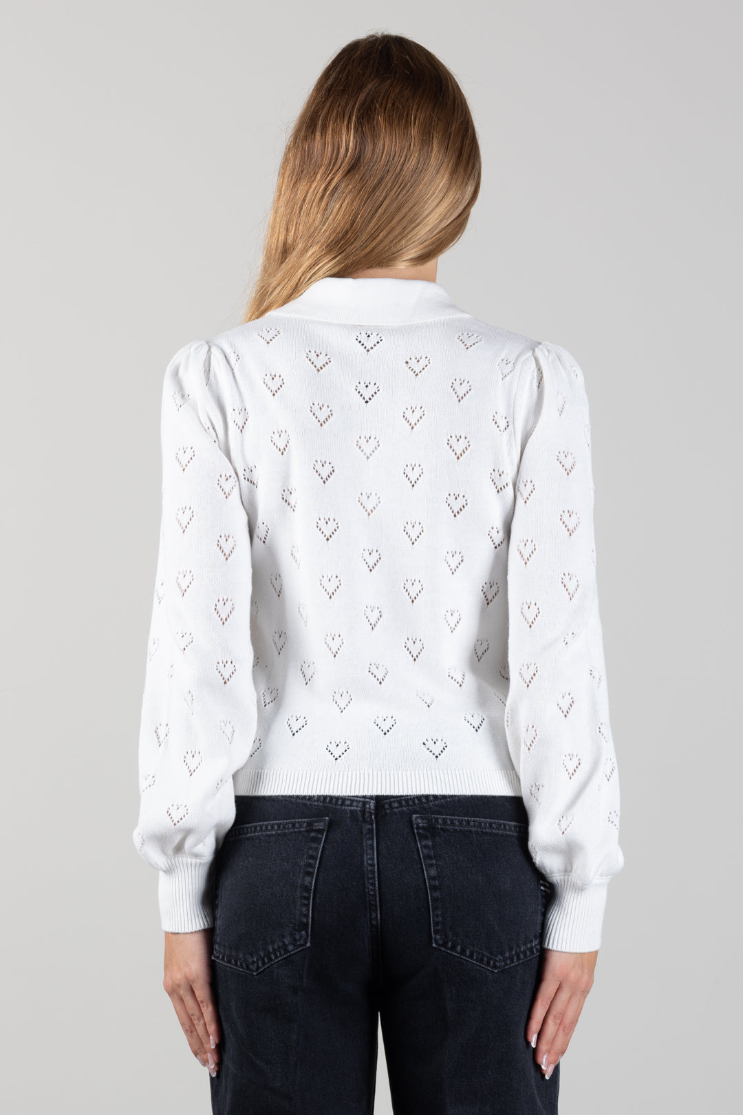 Twin-set Polo In Cotone e Cashmere con Cuori Traforati 262TP3022 MADREPERLA