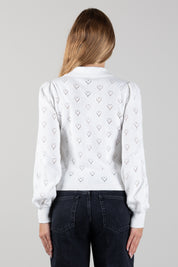 Twin-set Polo In Cotone e Cashmere con Cuori Traforati 262TP3022 MADREPERLA